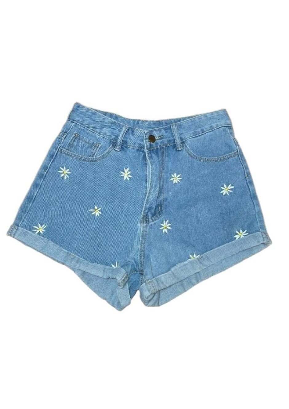 SHEIN Daisy Embroidery Roll Hem Denim Shorts XS